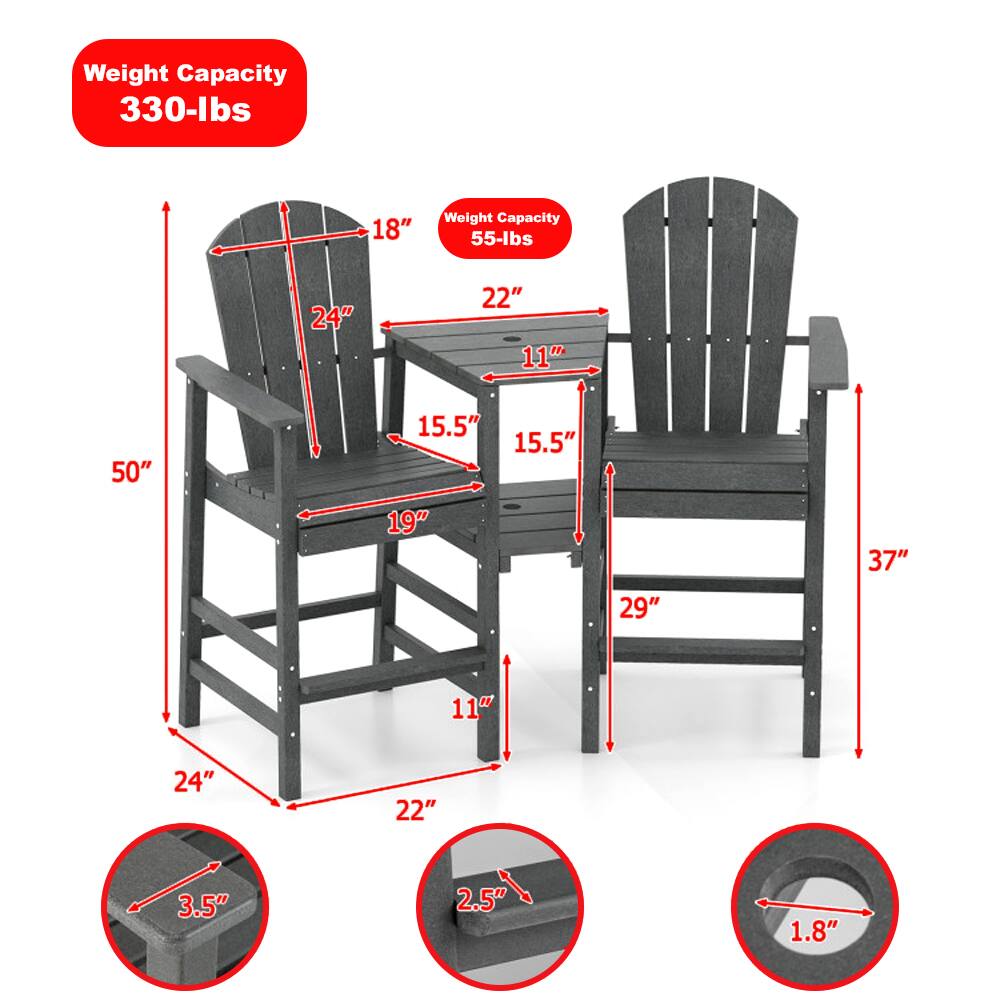 Left. Hivvago - All-Weather Two-Seat Adirondack Chair with Central Connecting Tray - Gray.