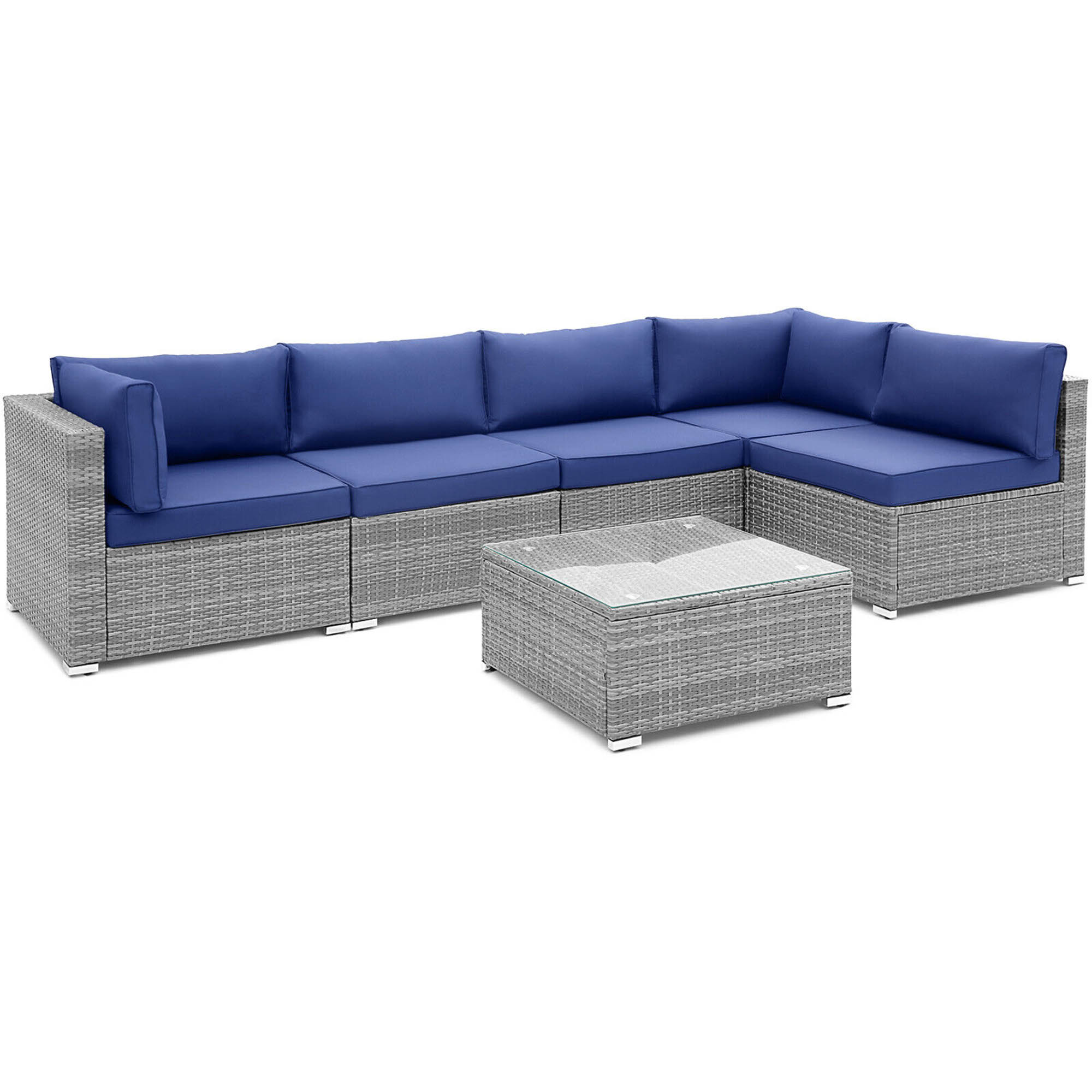 Alt View 4. Gymax - Gymax 6PCS Patio Conversation Furniture Set Rattan Sectional Sofa Set w/ Navy Cushions - Navy.