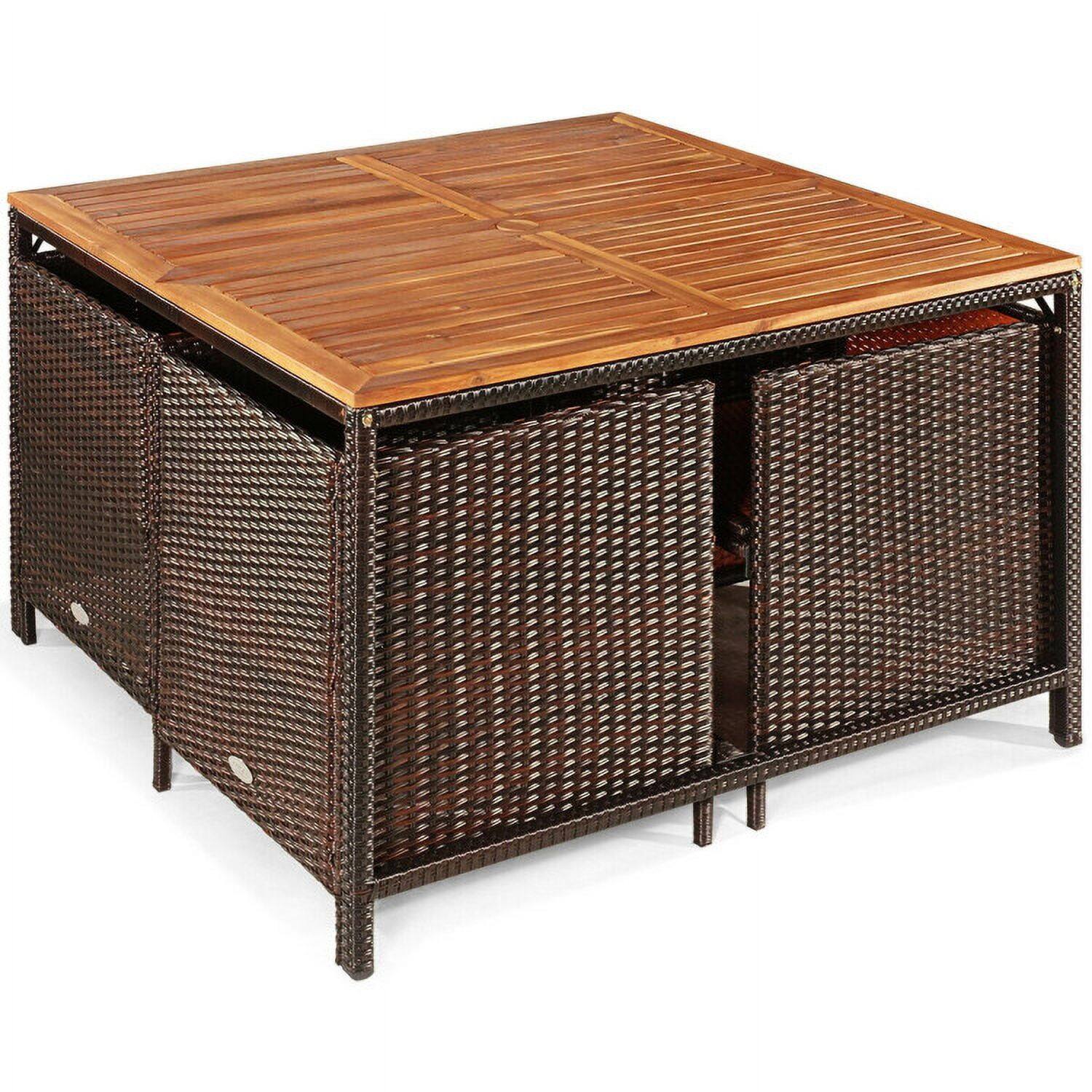 Angle. Kadyn - 9 Pieces Patio Rattan Dining Cushioned Chairs SetRed Patio Seating Conversation Set Modern Patio Sofa Sectional All - Red.