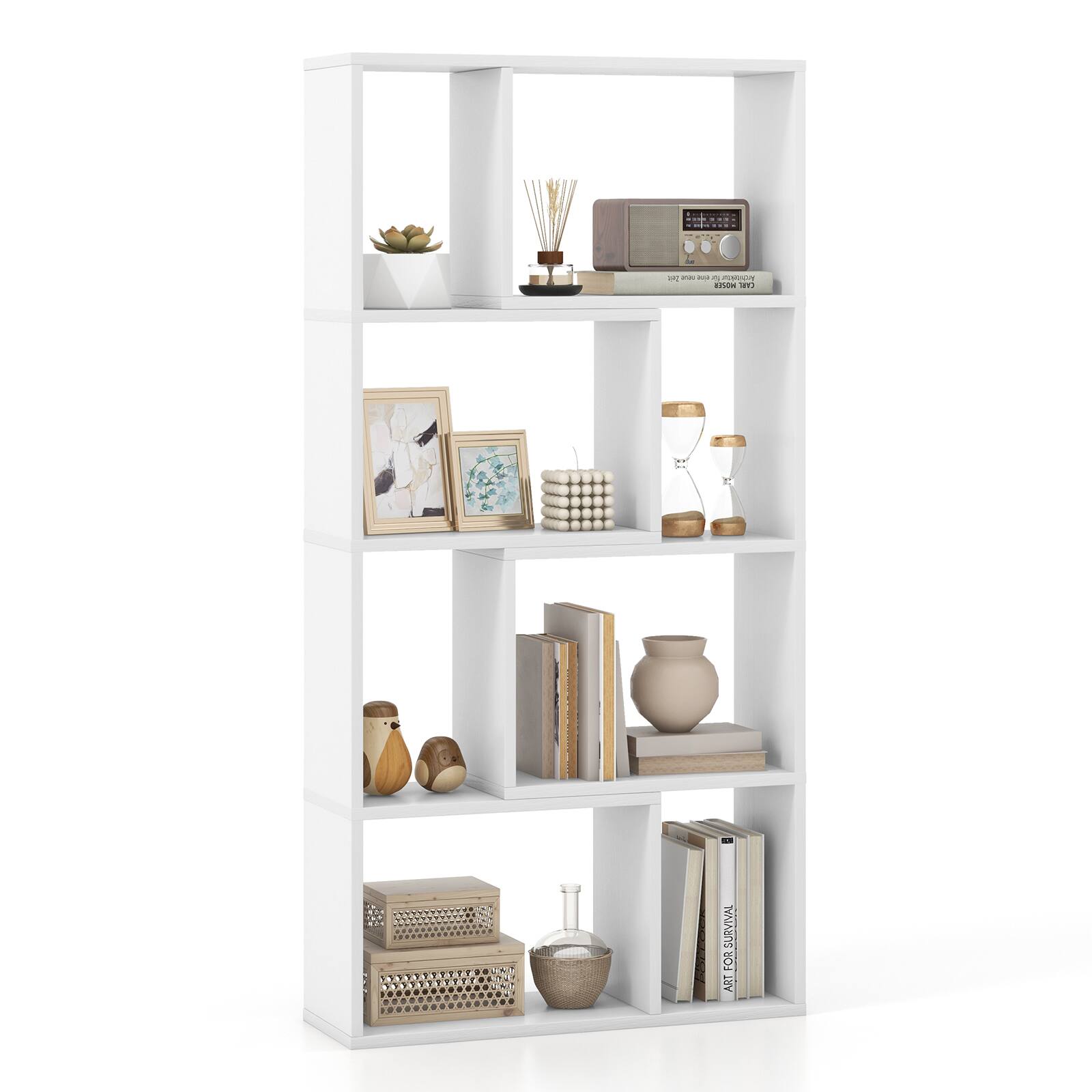 Ecooso - 48 Inch 4-Tier Geometric Bookshelf with 8 Cubes for Living Room Bedroom - White