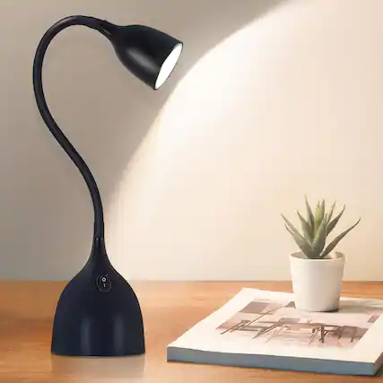 Front. Dazzed Corner - LED Desk Lamp with Adjustable Gooseneck, Eye-Caring Light - Black.