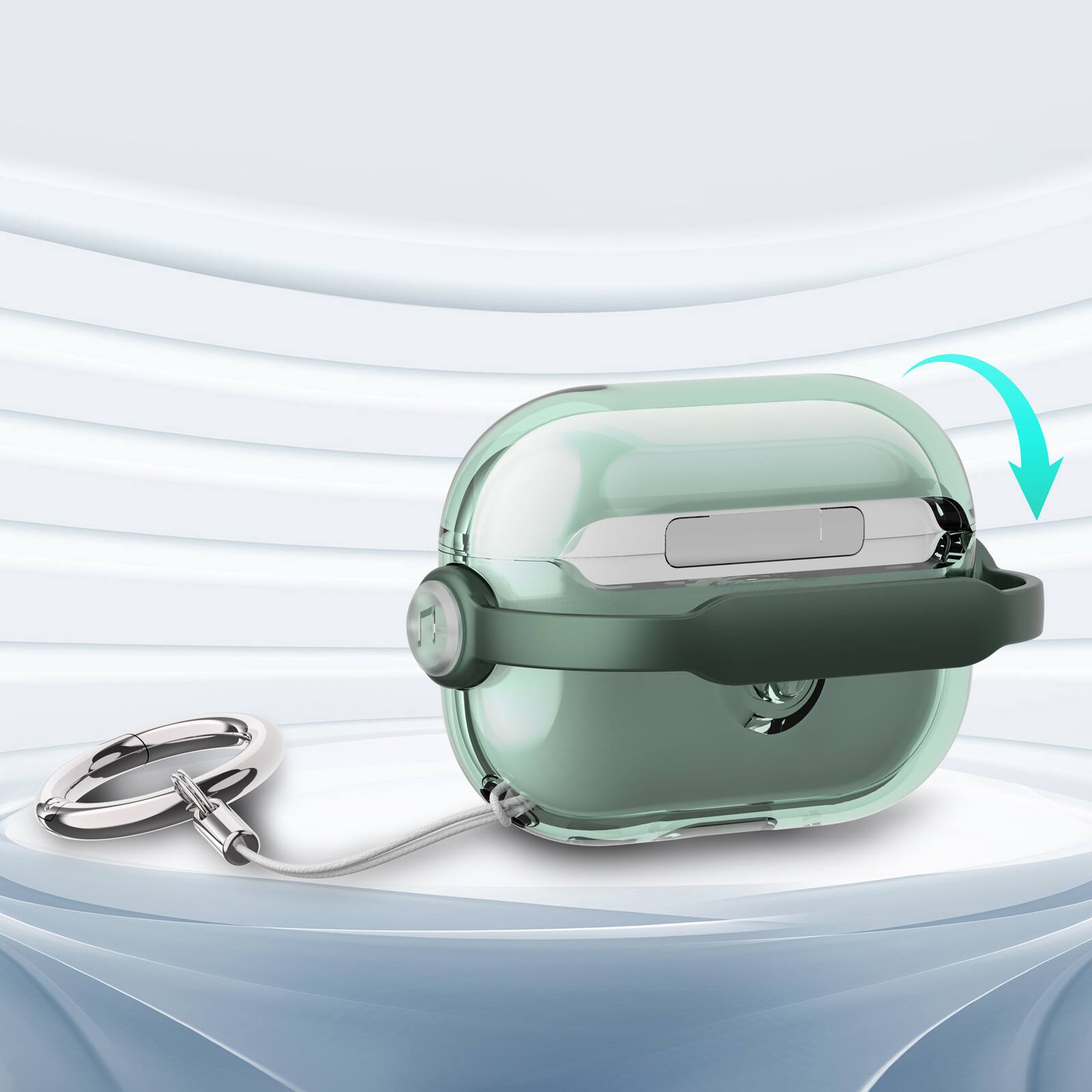 Back. Dteck - For Apple Airpods 4th/5th Gen Slim Fit Clear Kickstand Shockproof Drop Protection Case With Anti-Loss Ring - Green.