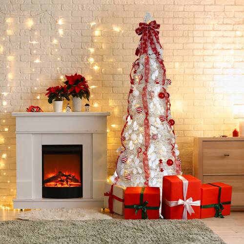 Alt View 9. Winado - 6FT Christmas Tree Artificial Pop Up with Warm Lights and Red Ornaments for Indoor Outdoor Holiday Party Decoration - White.
