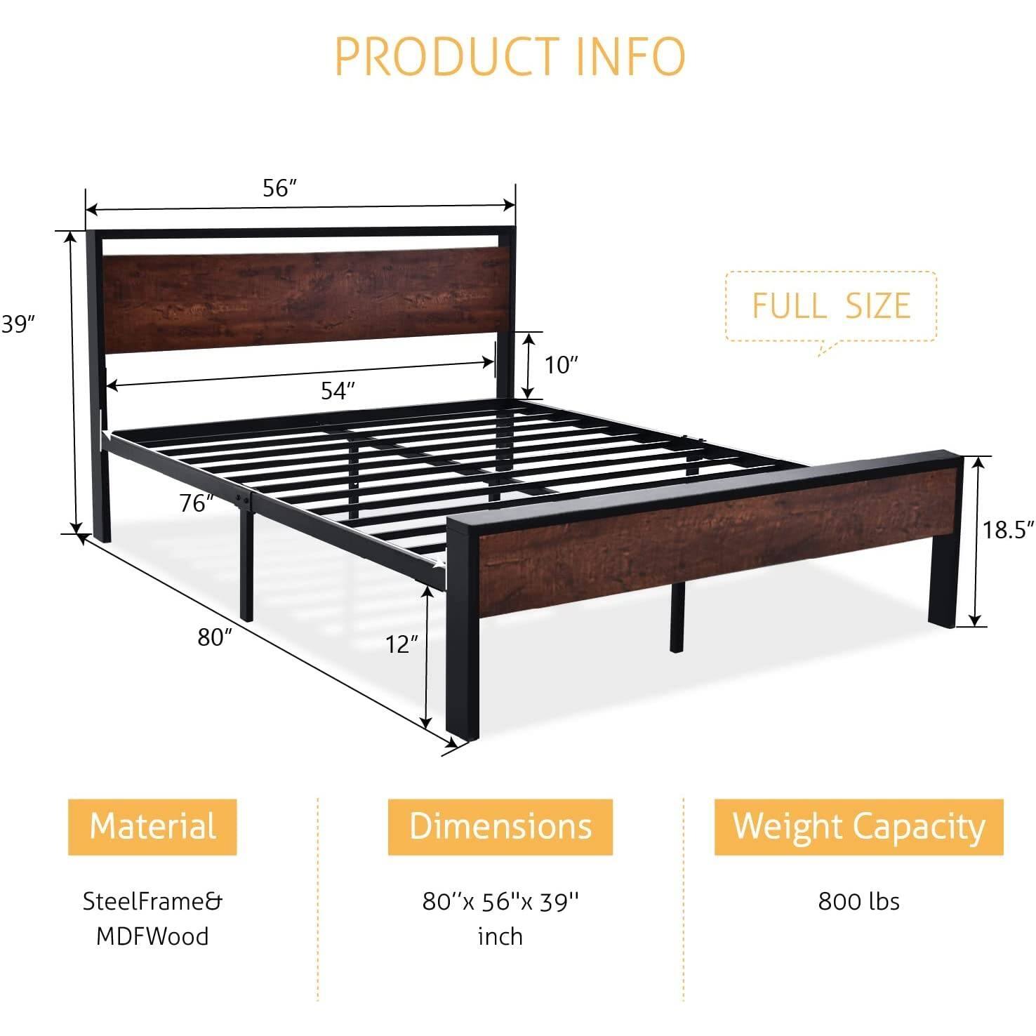 **PRODUCT INFO**

- **Material:** Steel Frame & MDF Wood
- **Dimensions:** 80" x 56" x 39" inch
- **Weight Capacity:** 800 lbs

**FULL SIZE**