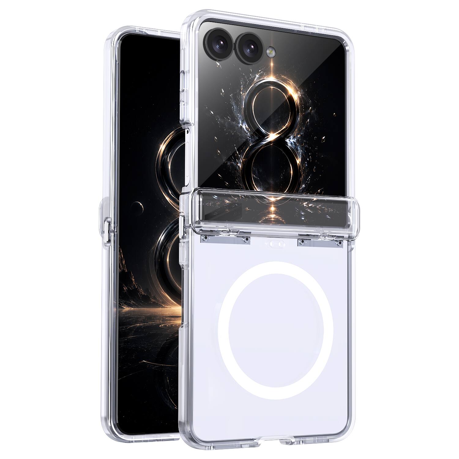 Angle. Dteck - Rugged Magnetic Case For Samsung Galaxy Z Flip8 Shockproof Matte Anti-Fingerprint Cover Hinge Protection - Clear.
