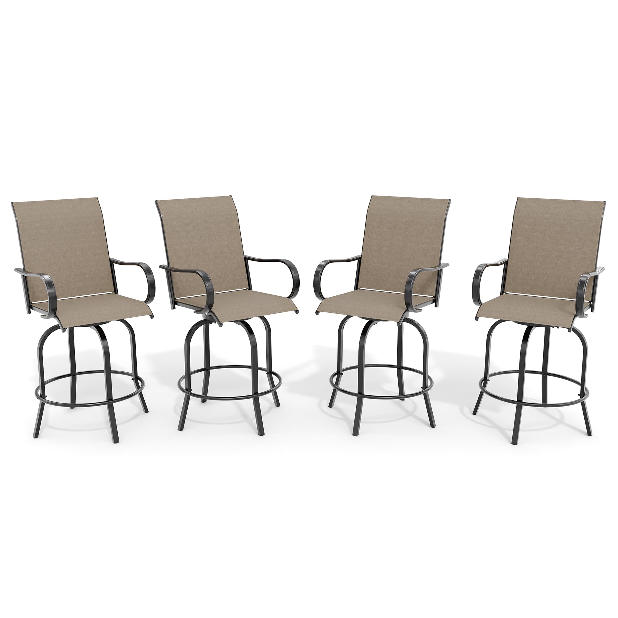 Homhougo - Outdoor Swivel Bar Stools Set of 4, Patio Swivel Bar Stools Chair - Brown