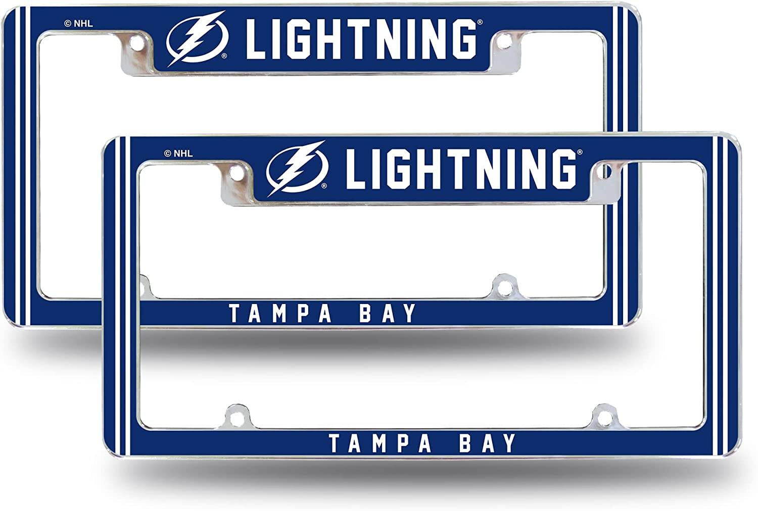 Tampa Bay NHL Lightning (Set of 2) Chrome Metal License Plate Frames with Bold Full Frame Design