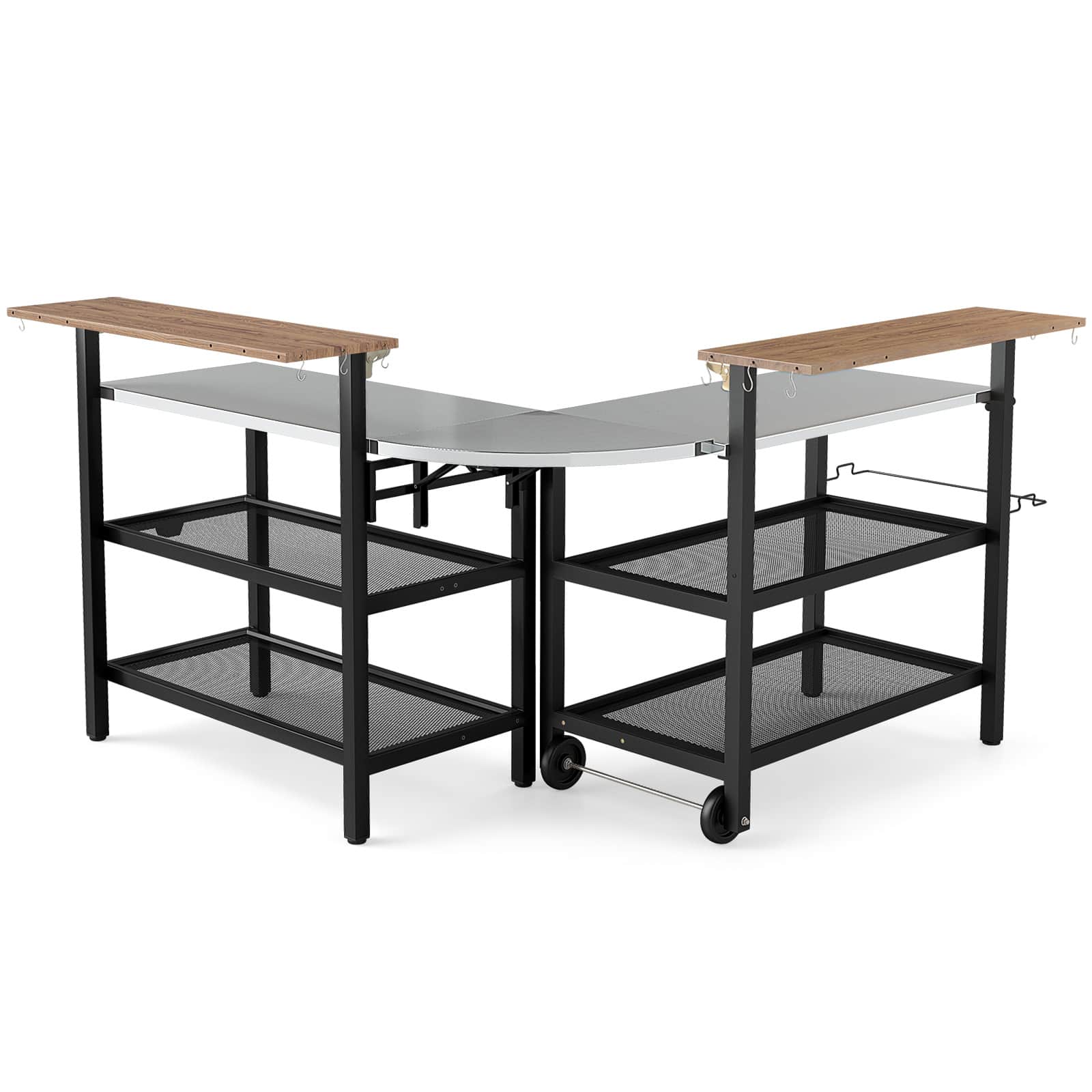 Gymax - Patio Bar Table & Rolling Bar Cart w/Flip-Up Top Storage Shelves Removable Hooks - Black