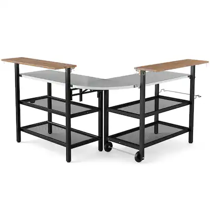 Front. Gymax - Gymax Patio Bar Table & Rolling Bar Cart w/Flip-Up Top Storage Shelves Removable Hooks - Black.