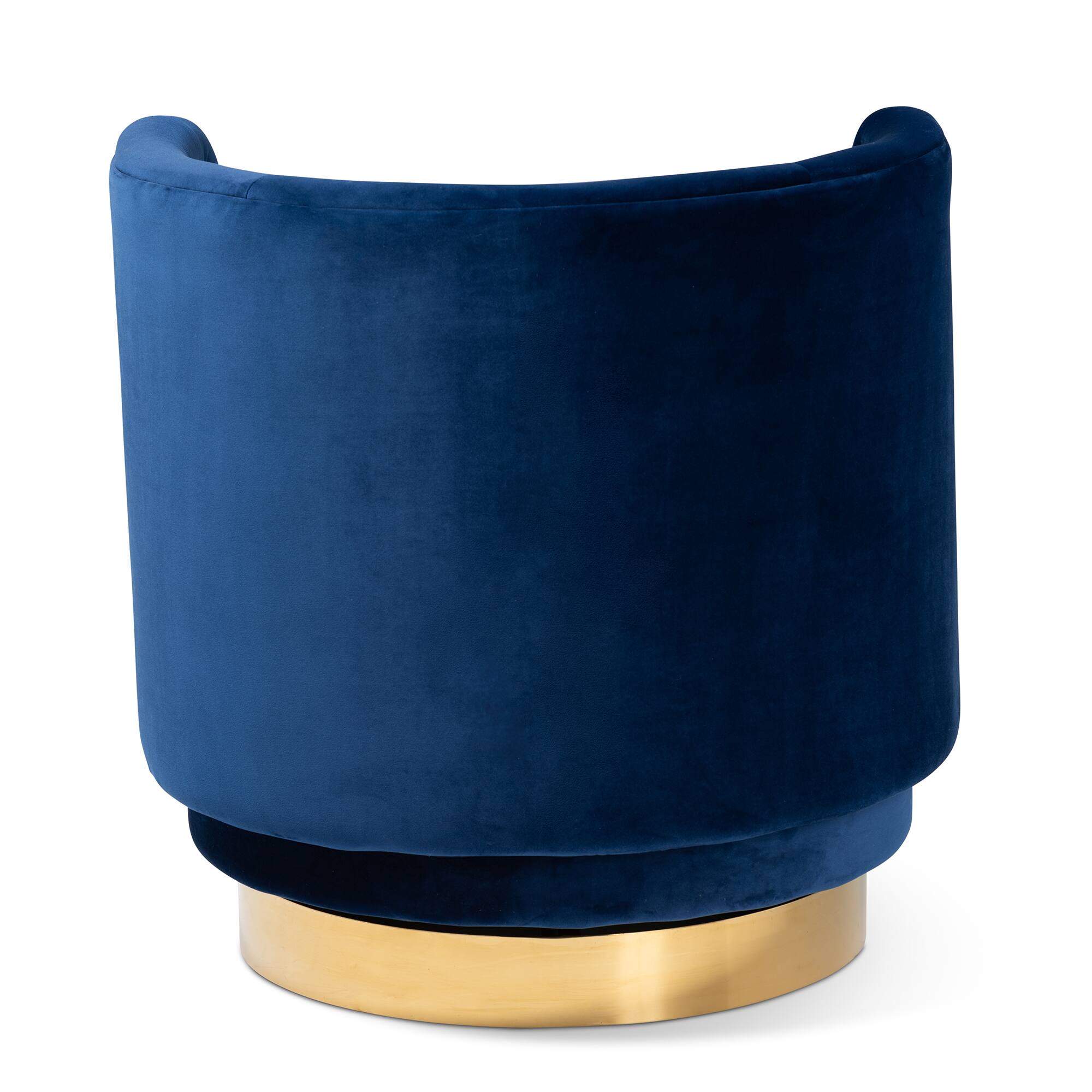 Back. Baxton Studio - Saffi Glam and Luxe Velvet Fabric Upholstered Gold Finished Swivel Accent Chair - Royal Blue/Gold.