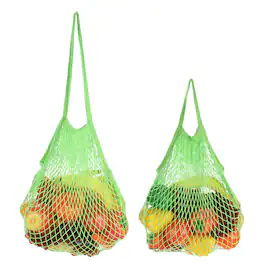 Unique Bargains - 2pcs Reusable Mesh Produce Bag, Washable Net Portable Fruit Veg Bag, Cotton String Long+Short Handle for Grocery - Green