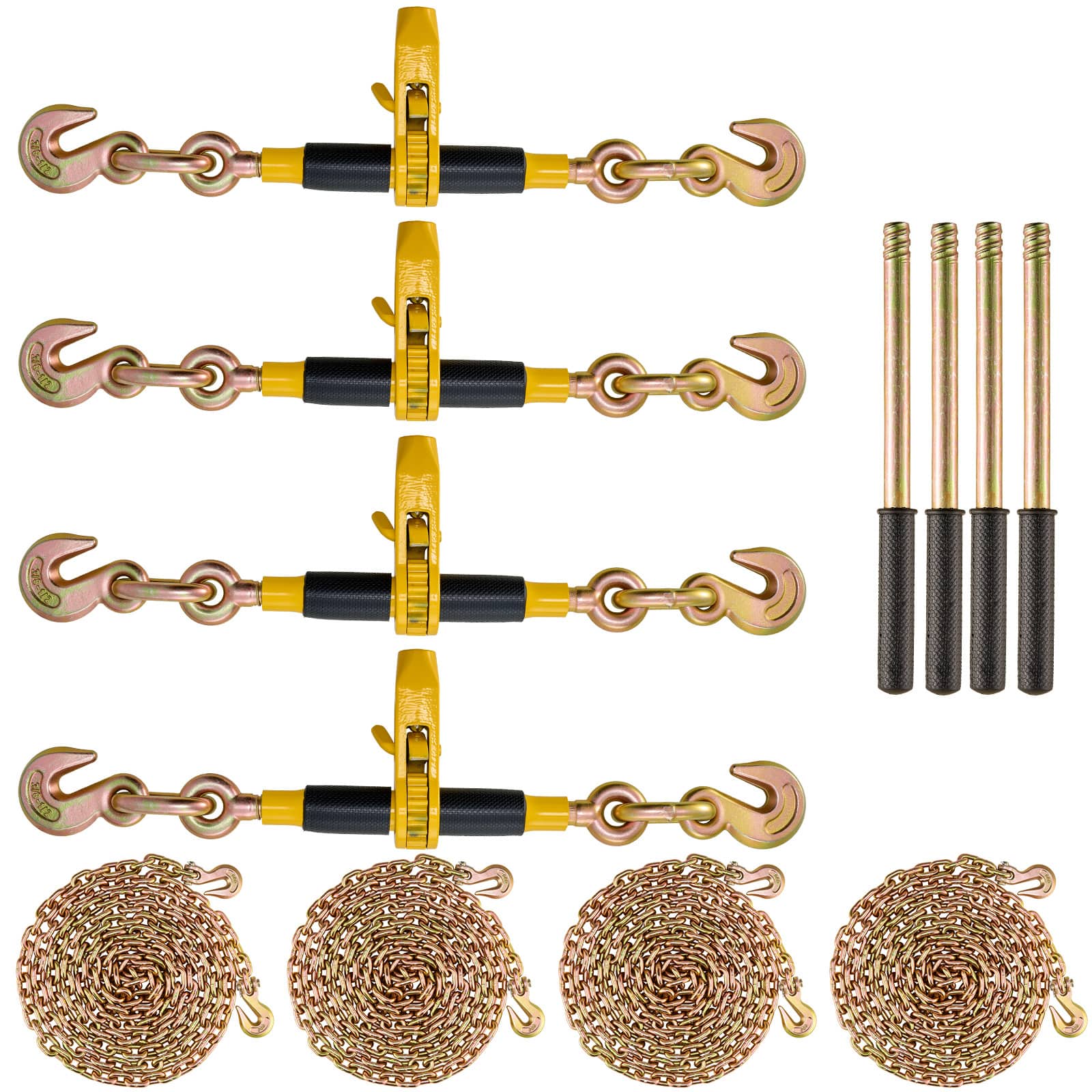 VEVOR - Ratchet Chain Binder, 5/16"-3/8" Heavy Duty Load Binders, with G80 Chains 7100 lbs Secure Load Limit - Yellow,Black