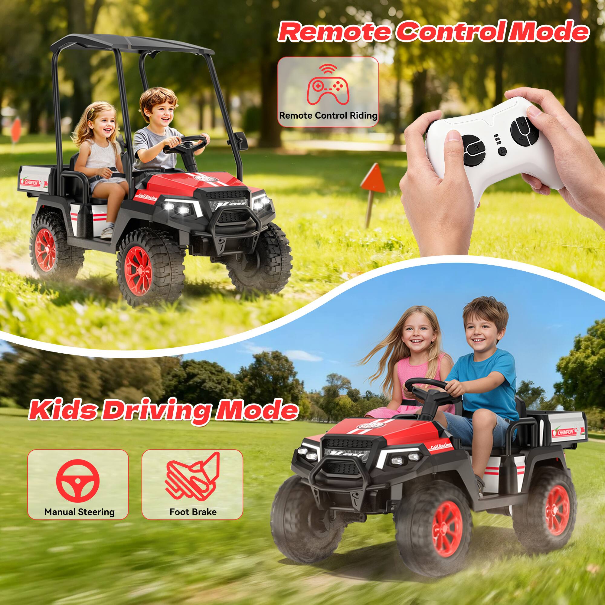 ANPABO 24V Kids Golf Cart, 4WD 2 Seater Electric Cars with Remote ...