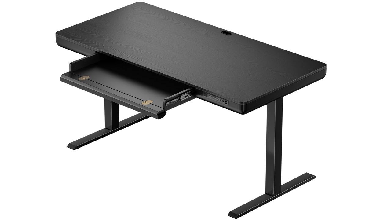 Front. ErgoAV - Adjustable Electric Standing Desk with USB Ports & Storage Drawer/Keyboard Tray - 55" x 27" Black Model ERDS4-01B - Black.