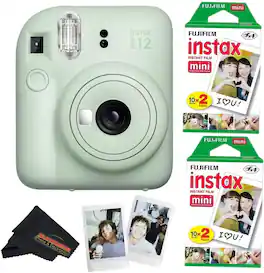 Instax Mini 12 Camera with Fujifilm Instant Mini Film (40 Sheets) Bundle - Mint Green
