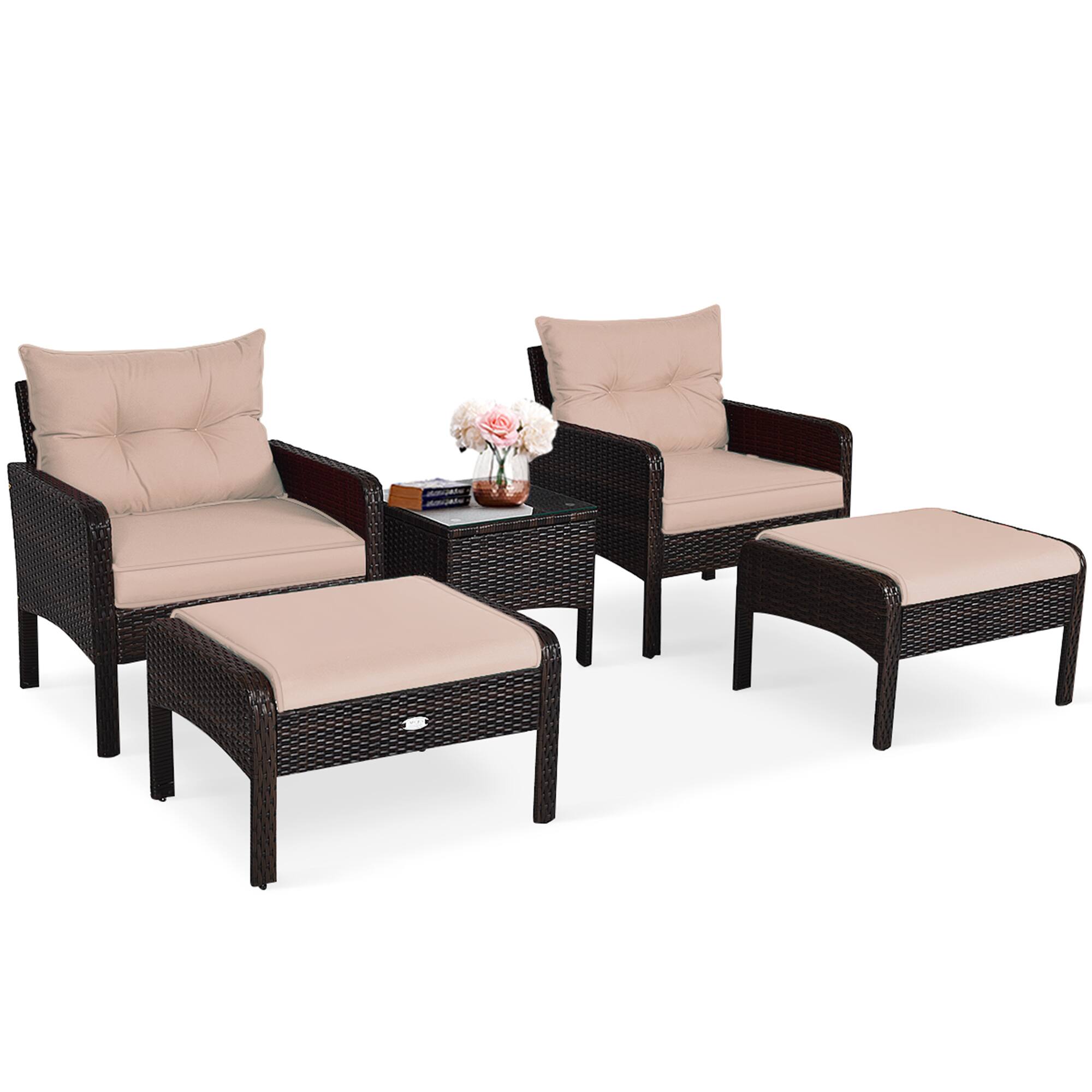 Alt View 1. Gymax - Gymax 5 PC Patio Set Sectional Rattan Wicker Furniture Set Home Outdoor - Coffee + Brown.