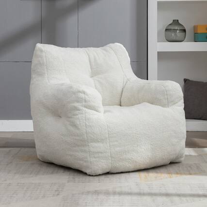 Front. Anysun - Soft Teddy Fabric Tufted Foam Bean Bag Chair With Teddy Fabric - White.