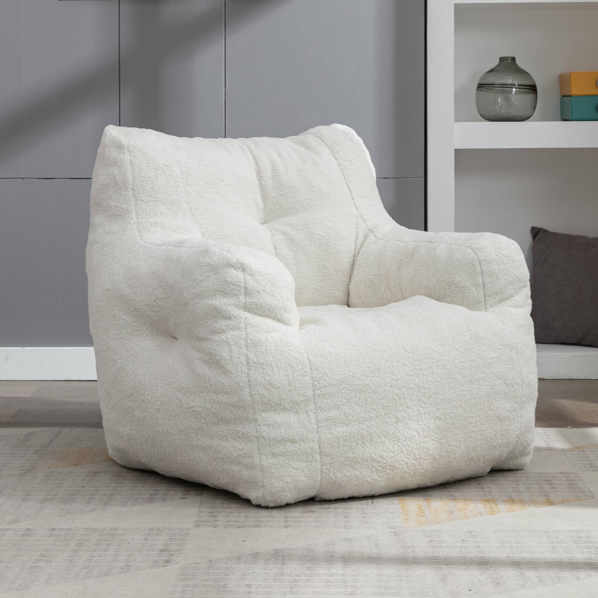 Front. Anysun - Soft Teddy Fabric Tufted Foam Bean Bag Chair With Teddy Fabric - White.
