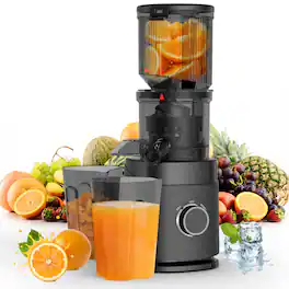 Teendow - Cold Press Juicer 4.5" Wide Chute for Whole Fruit and Vegetable,150W Slow Masticating Juice with 2 Cups,BPA Free - Black