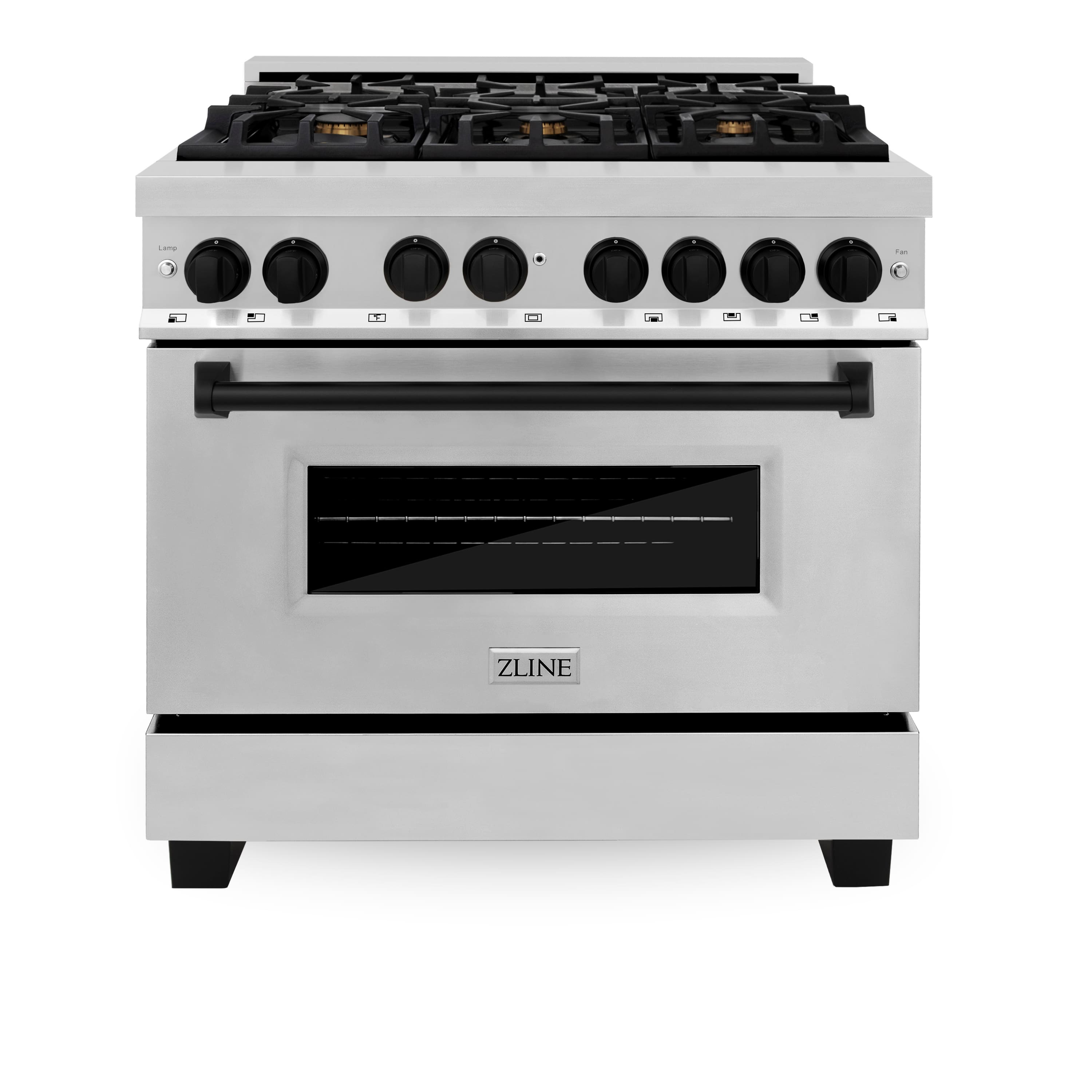 Front. ZLINE - Autograph 36" Legacy Dual Fuel Range w/ 6 Burners & Matte Black Accents (RAZ-36-MB) - Stainless Steel/Matte Black Accents.