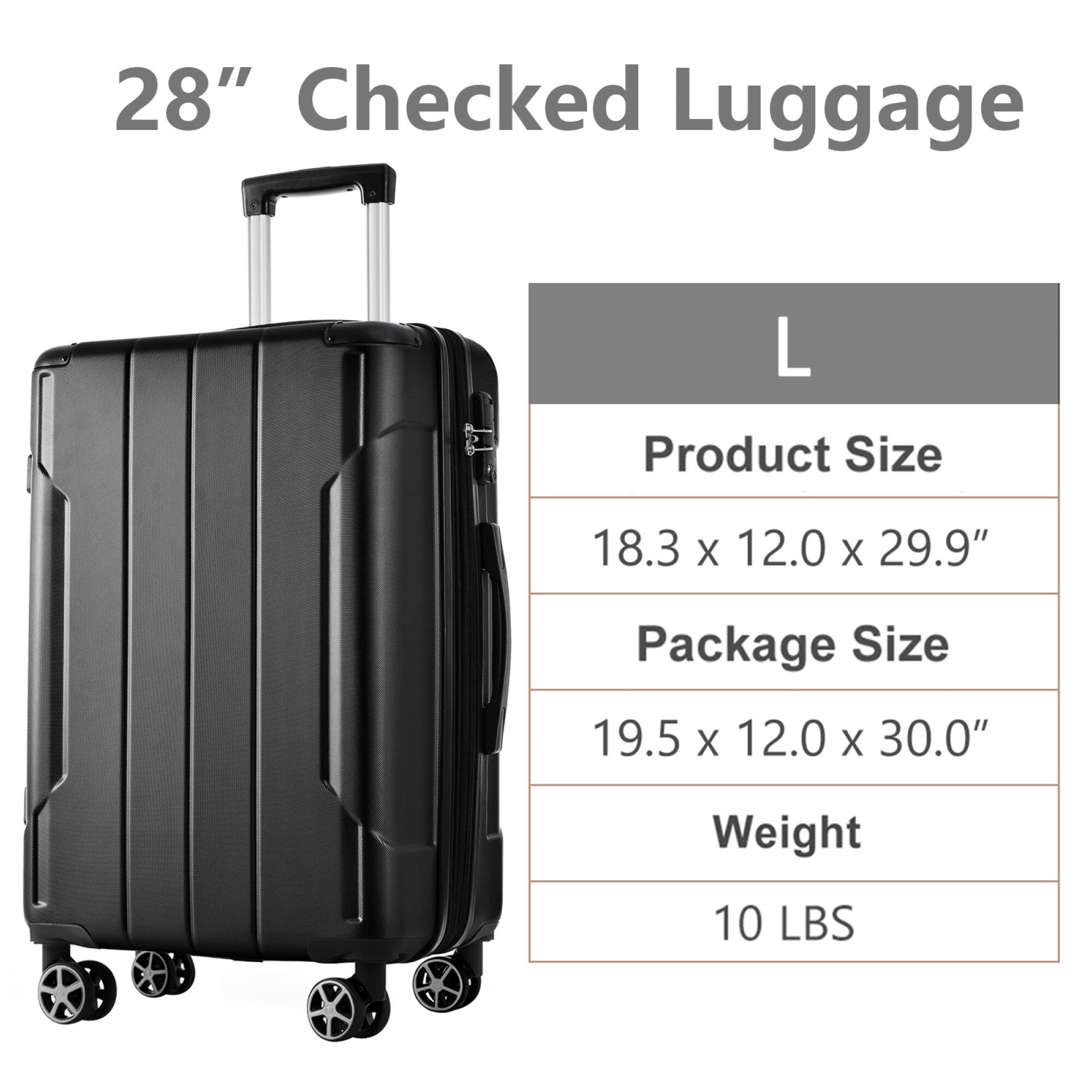 28" Checked Luggage

L

Product Size
18.3 x 12.0 x 29.9"

Package Size
19.5 x 12.0 x 30.0"

Weight
10 LBS