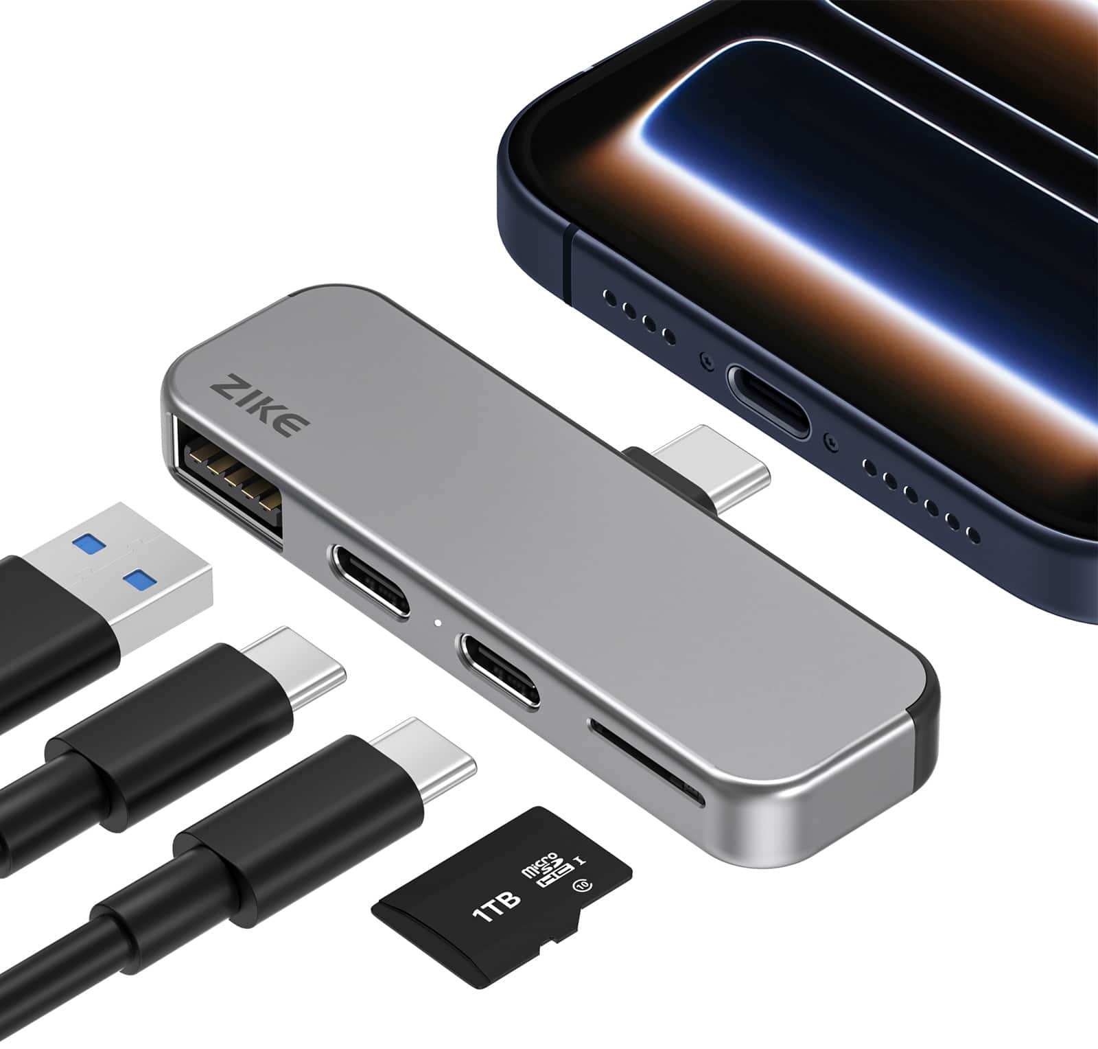 Zike - Z806 USB-C 4-in-1 USB-C Hub, 27W Fast Charging, Dock for iPhone 16/15 Series - Gray