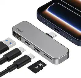 Zike - Z806 USB-C 4-in-1 USB-C Hub, 27W Fast Charging, Dock for iPhone 16/15 Series - Gray