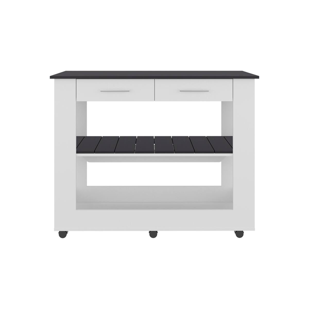 Angle. Loheer - Loheer Mobile Kitchen Island with Wheels 2 Drawers White Black - White/Black.