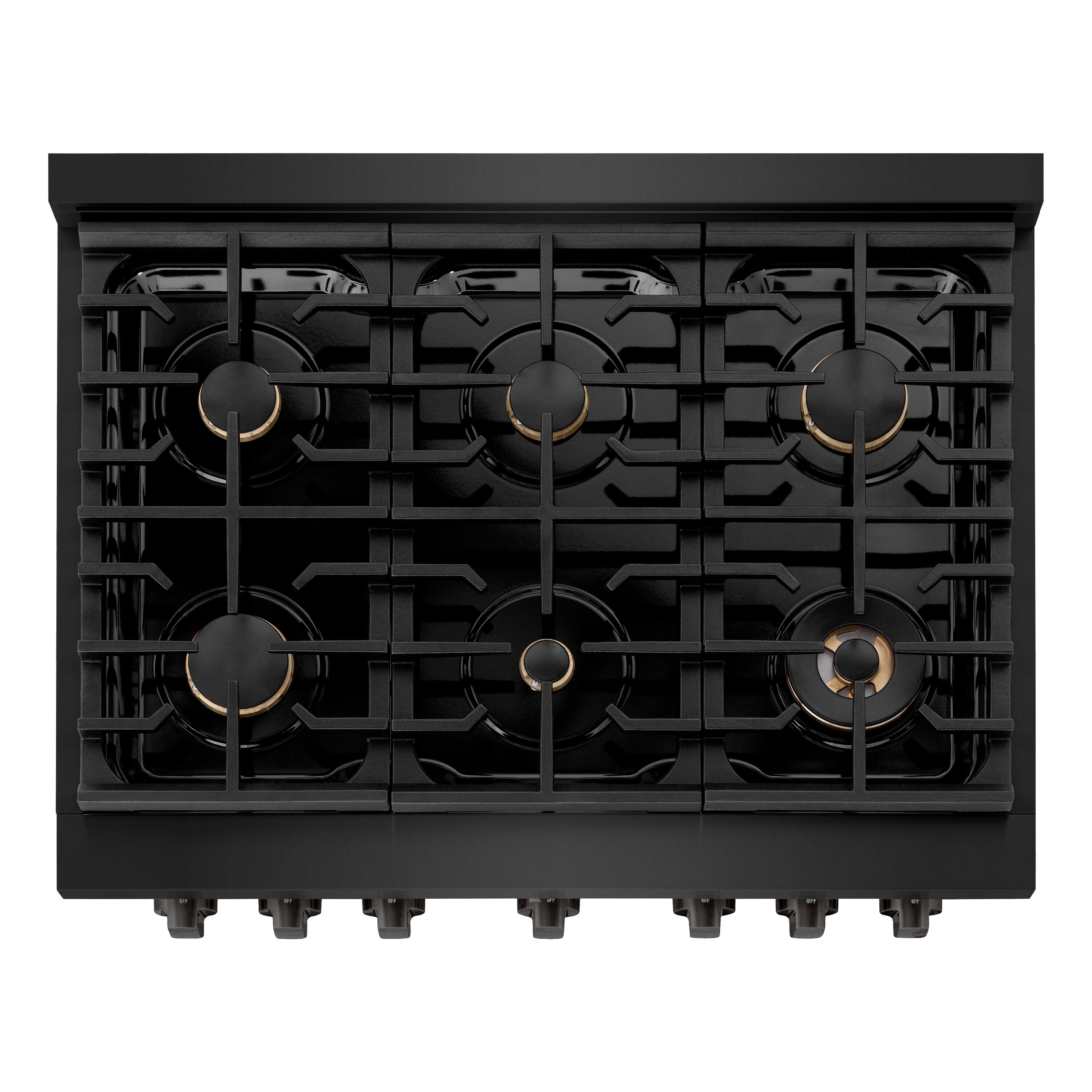 Alt View 1. ZLINE - ZLINE 36" Paramount Dual Fuel Black Stainless Convection Oven Range w/ 6 Brass Burners (SDRB-BR-36) - Black Stainless Steel.