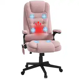 Homcom - 6 Point Vibrating Massage Office Chair with Heat, Velvet High Back Executive Chair with Reclining Backrest - Pink