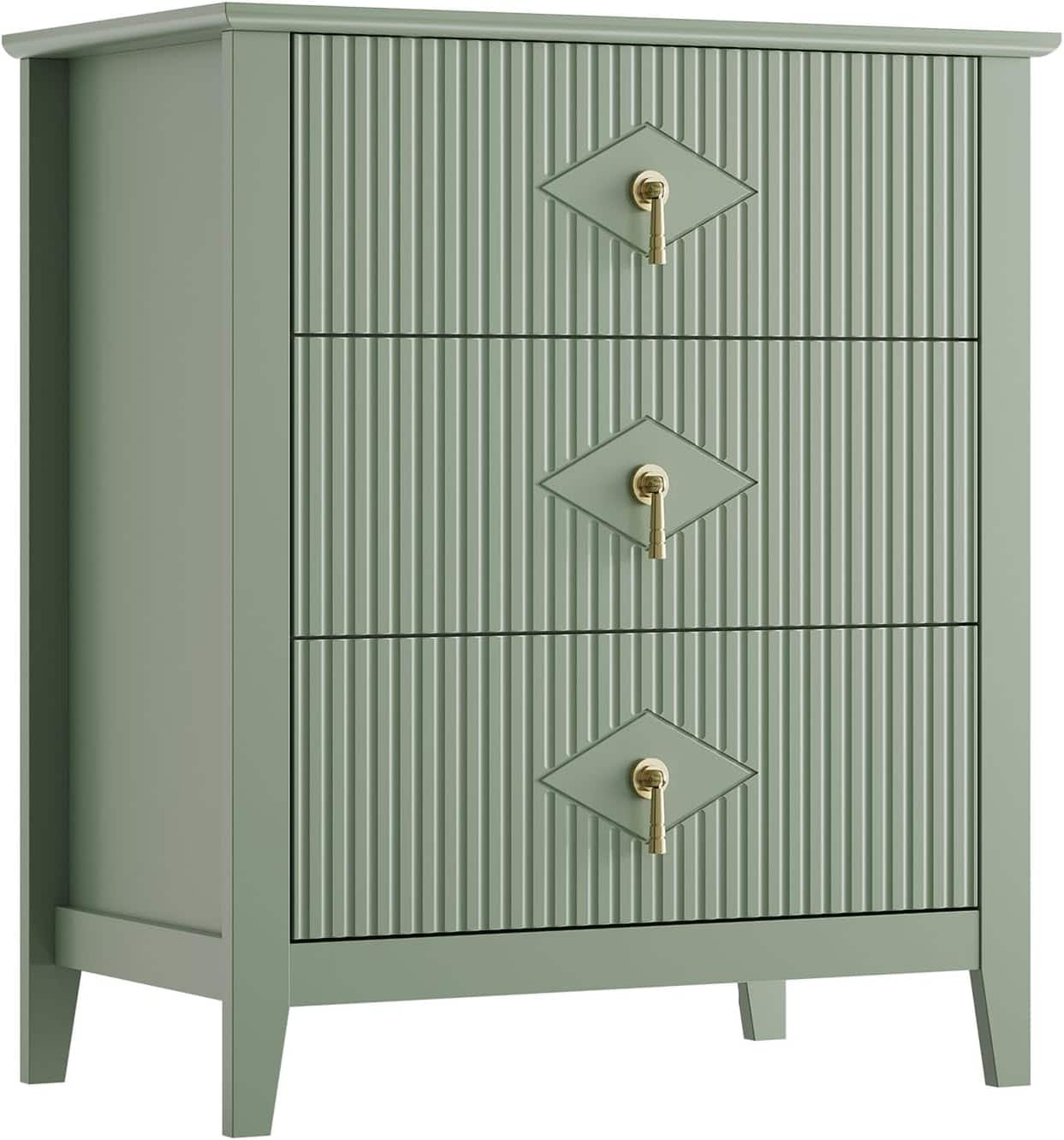 GARVEE - Fluted Dresser for Bedroom 27.5" Wide, 3-Drawer Wood Dresser Nightstand for Bedroom, Modern Chest of Drawers - Green