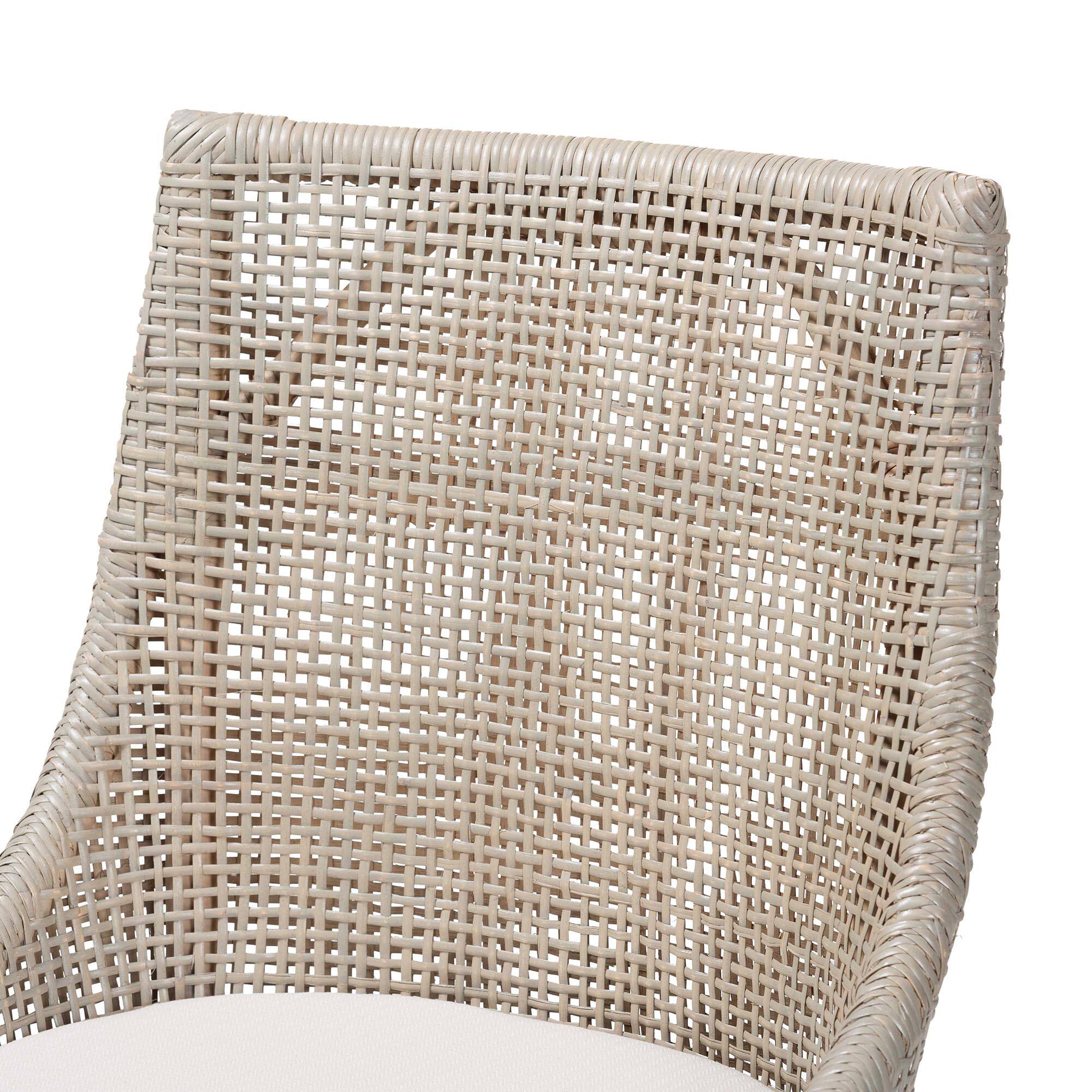 Back. bali & pari - Bella Swivel Rattan Counter Stool with Cushion - Handwoven Wicker Kitchen Island Seating with Backrest and Footrest - French Grey.