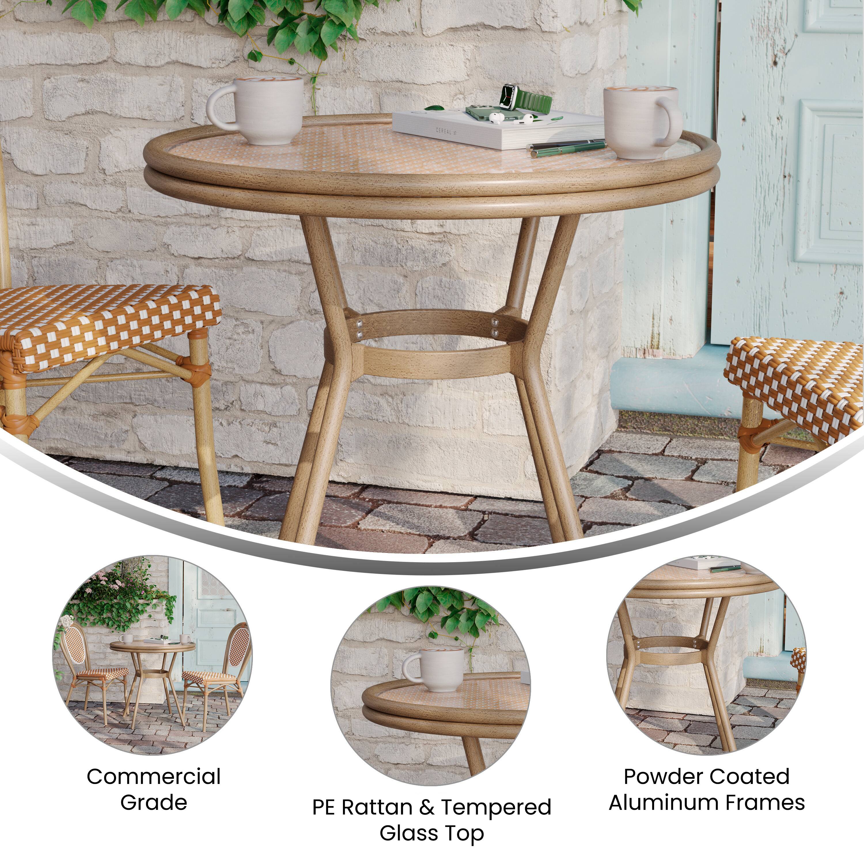 Commercial Grade Powder Coated PE Rattan & Tempered Aluminum Frames Glass Top