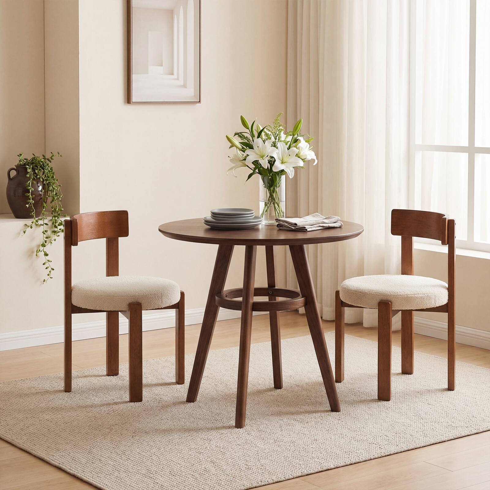 Alt View 4. Costway - Costway 2 Pcs Modern Dining Chairs Curved Backrest Teddy Fleece Upholstered Round Seat - Brown + Beige.