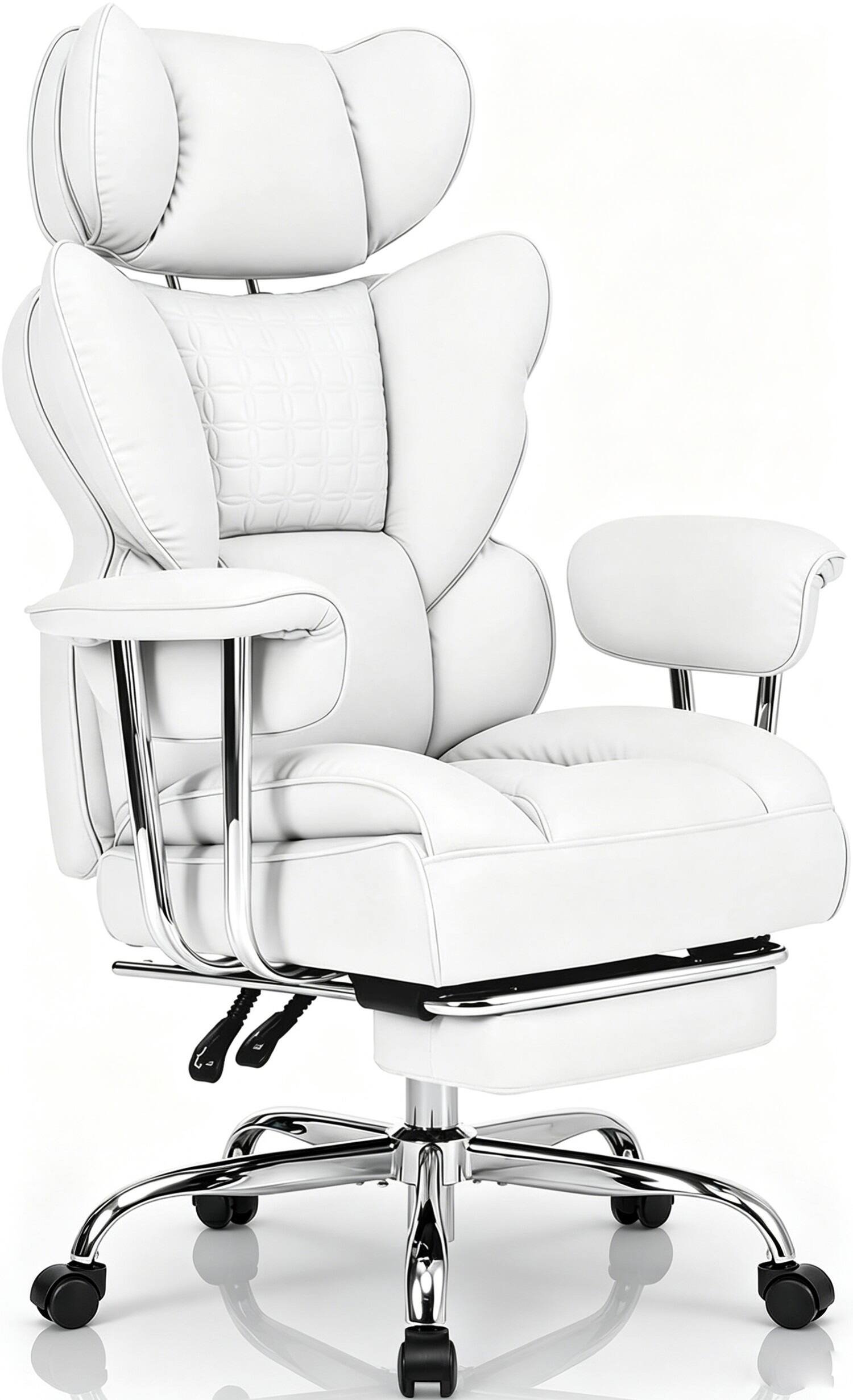 Sweet - High Back Executive Office Chair with Upgrade Footrest, Big and Tall PU Leather Gaming Chair - Beige
