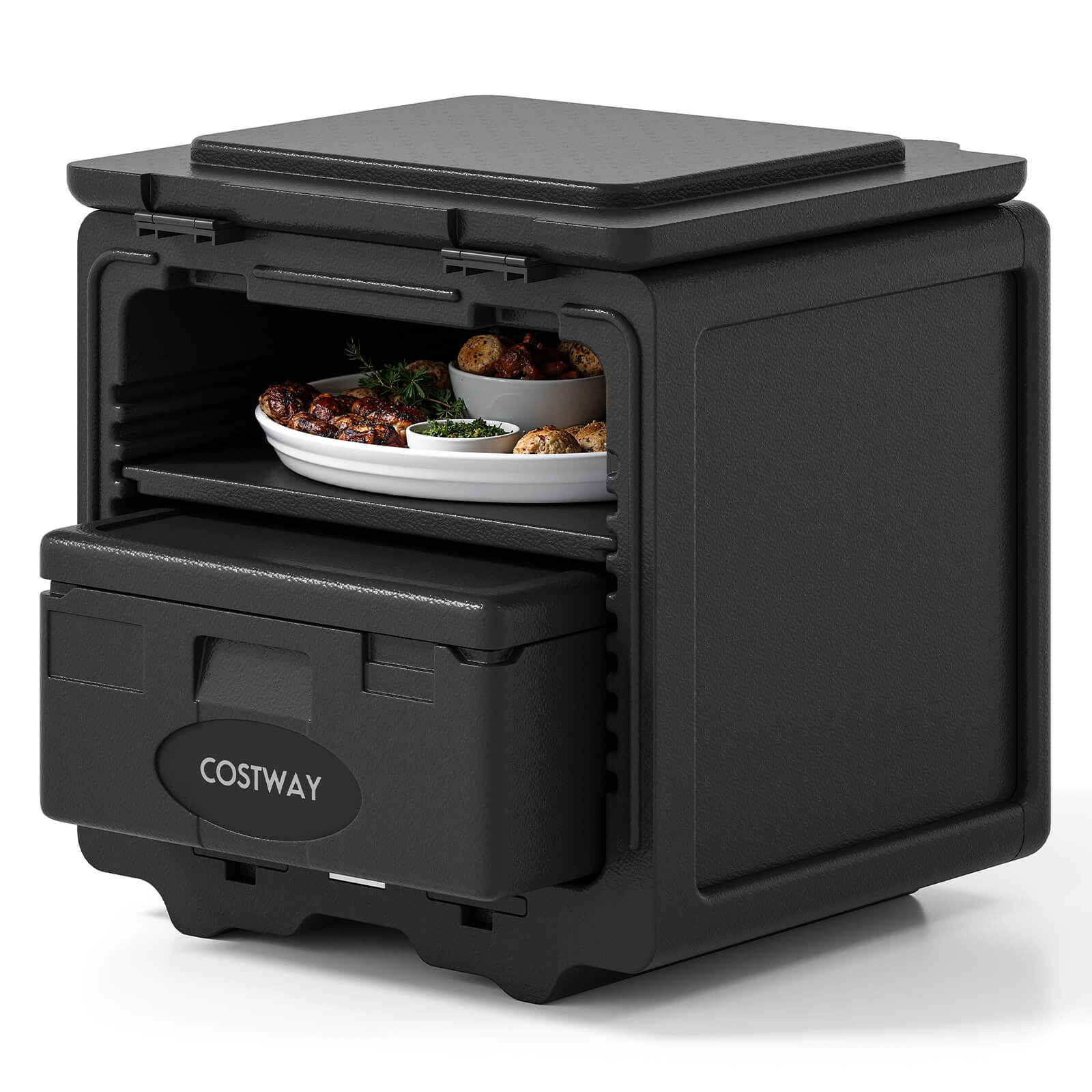 Costway - 2 Tier Insulated Food Pan Carrier with Removable Tray & Box Secure Buckles & 2 Keys - Black price history on PriceWatchPro