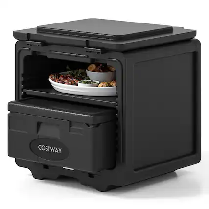Front. Costway - Costway 2 Tier Insulated Food Pan Carrier with Removable Tray & Box Secure Buckles & 2 Keys - Black.