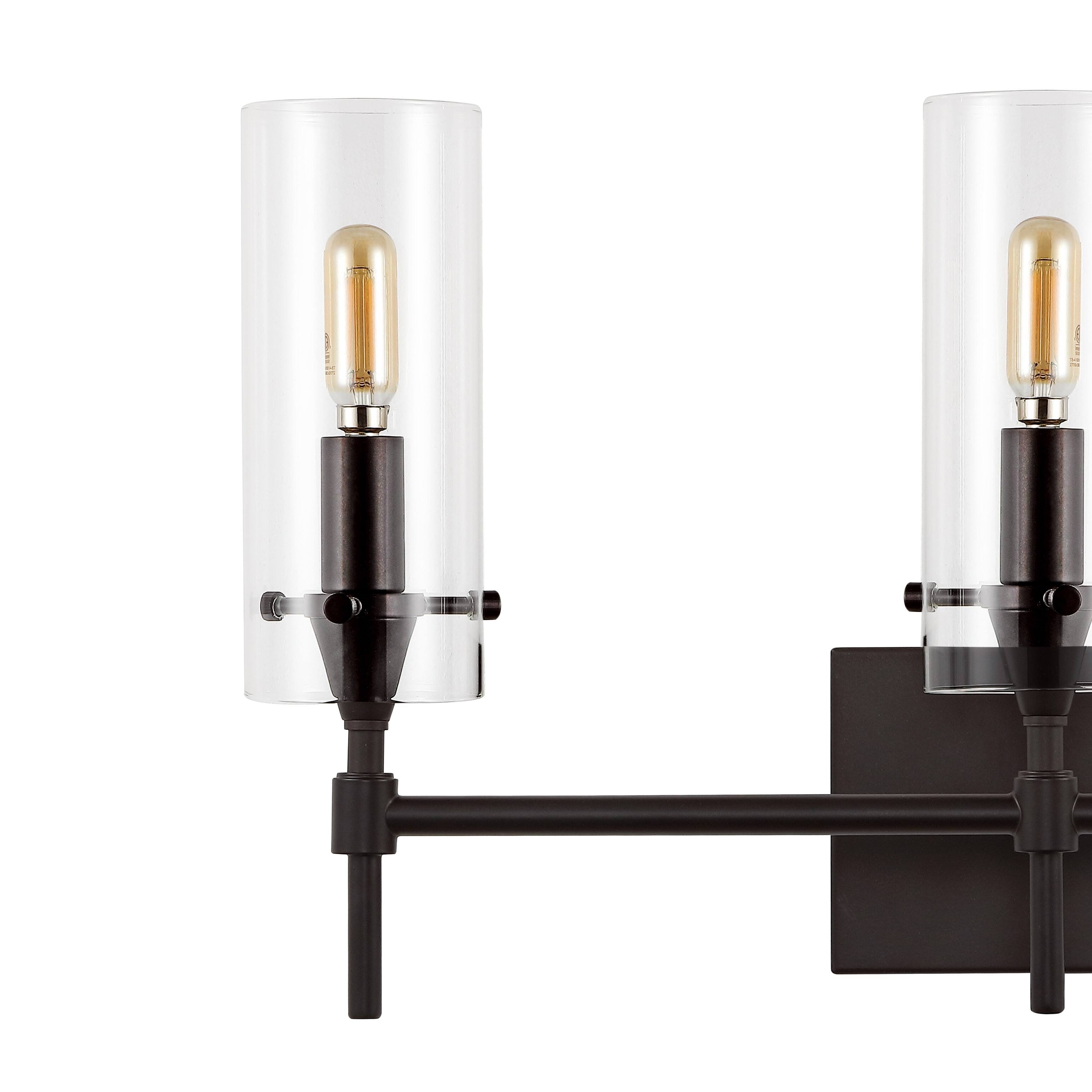 Alt View 4. Jonathan Y - Cato 21.25" 3-Light Modern Farmhouse Iron/Glass LED Vanity, Oil Rubbed Bronze/Clear - Oil Rubbed Bronze.