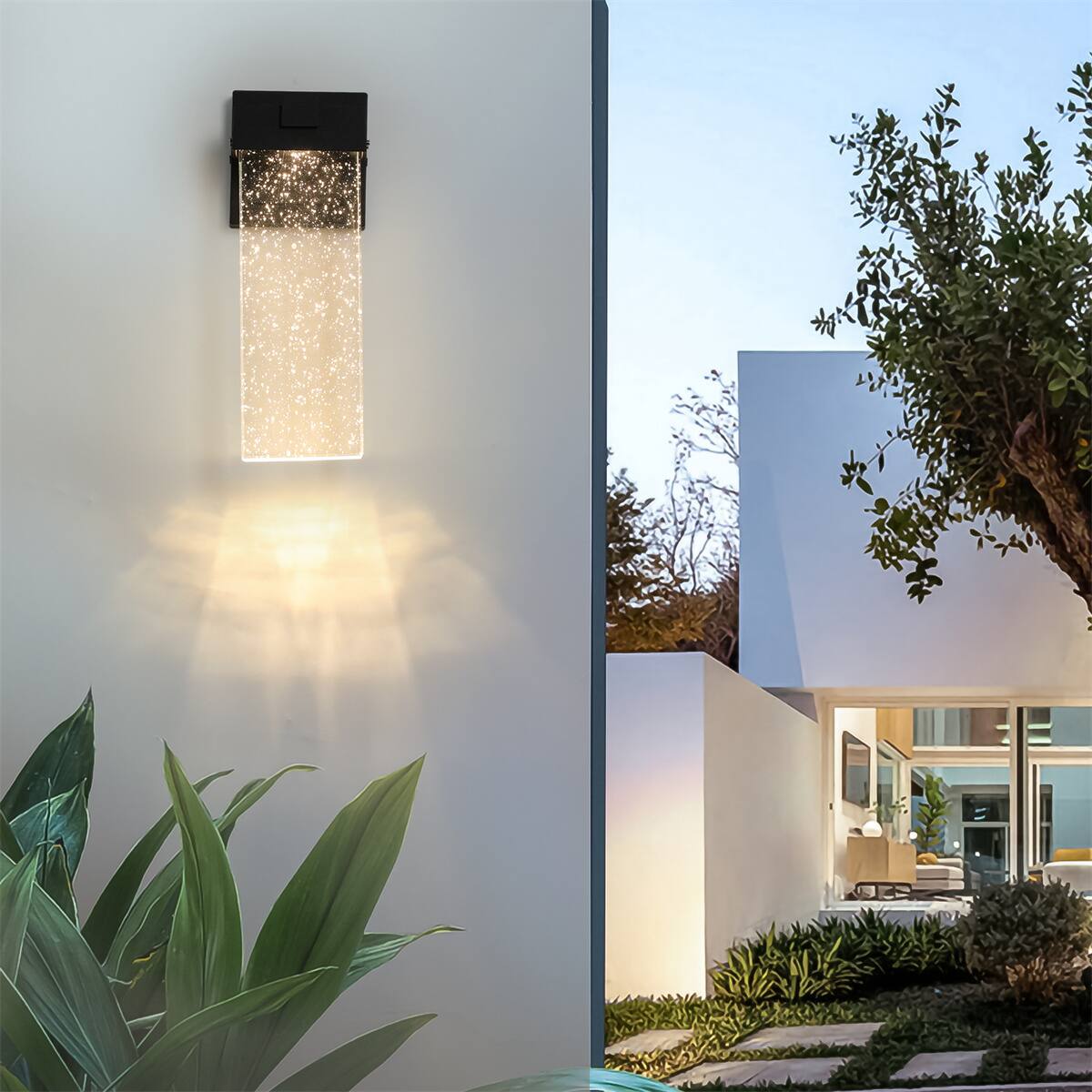 Alt View 5. HTUTWOO - Outdoor Waterproof LED Crystal Wall Lamp - 12W Multi Bulb Compatible, Modern Acrylic Sconce Light Fixture, 2 Pack - Black.