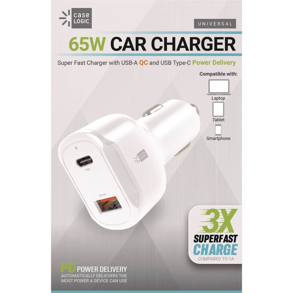 Bytech - CL-PD-V6-105-WT 60 Watts Two 3 A Ports PD Car Charger - White - White