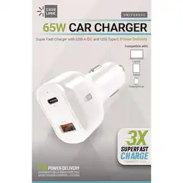 Bytech - CL-PD-V6-105-WT 60 Watts Two 3 A Ports PD Car Charger - White - White