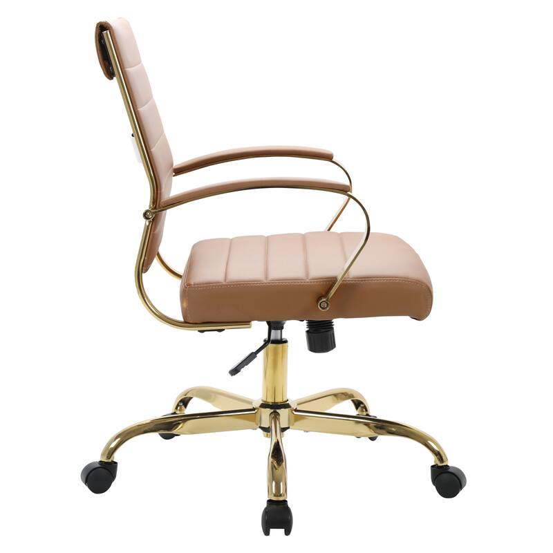 LeisureMod - Benmar Leather Office Chair with Gold Accents, Adjustable Height, Swivel, Ergonomic Design for Home Office or Workspace - Brown - Thumbnail 3
