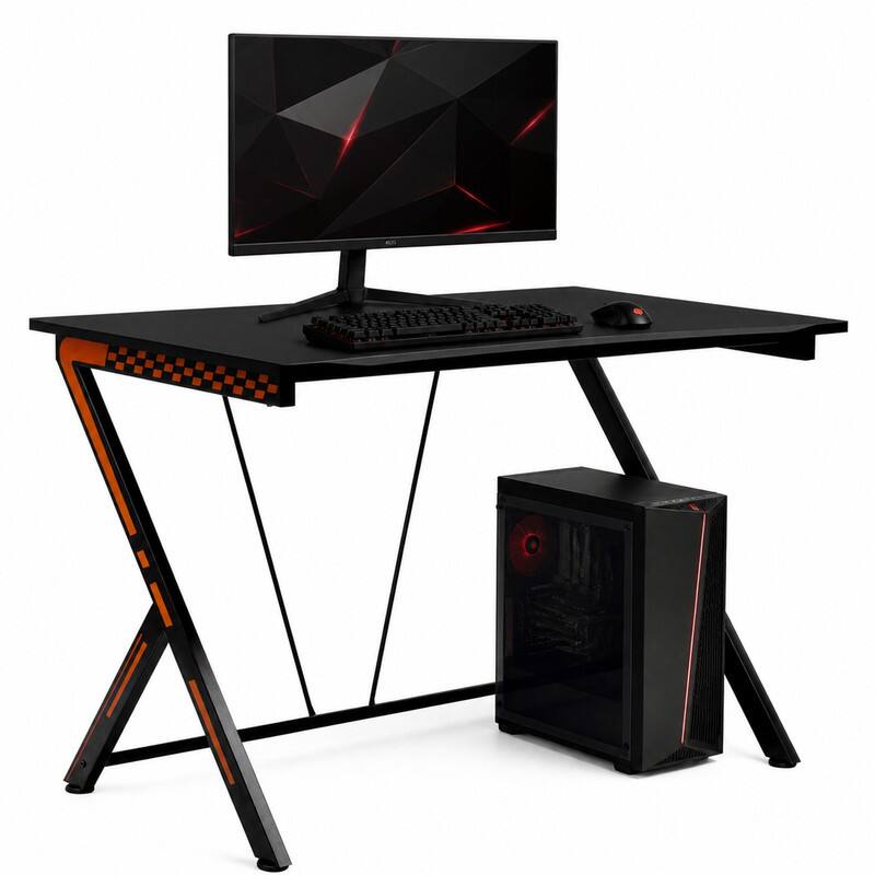 Alt View 2. WELLFOR - 46" Gaming Desk, Modern  Ergonomic Computer Desk for Adults, Home Office Desk - Black.