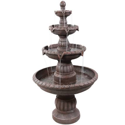 Front. Sunnydaze - Mediterranean Resin Outdoor 4-Tier Water Fountain - Light Brown.