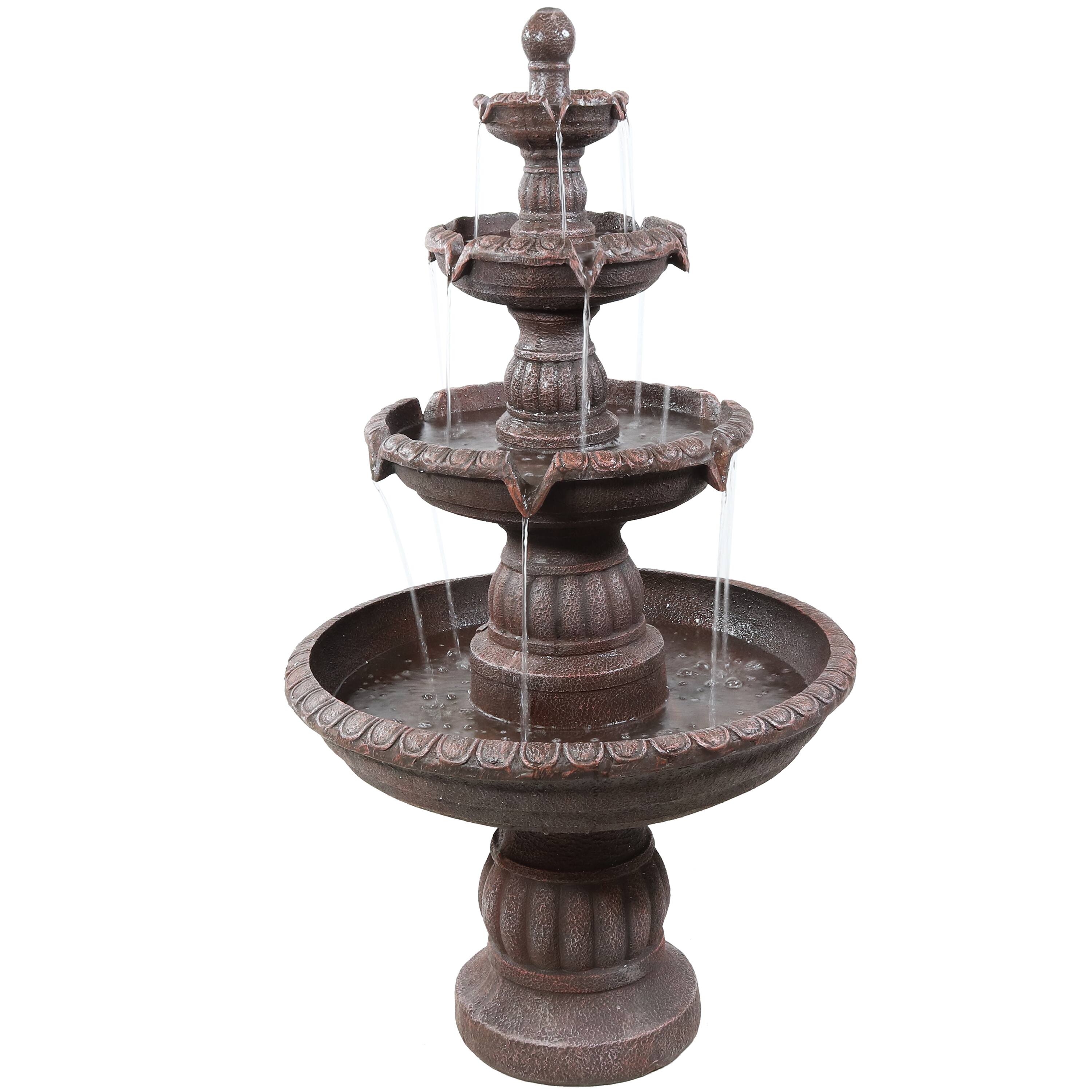 Front. Sunnydaze - Mediterranean Resin Outdoor 4-Tier Water Fountain - Light Brown.