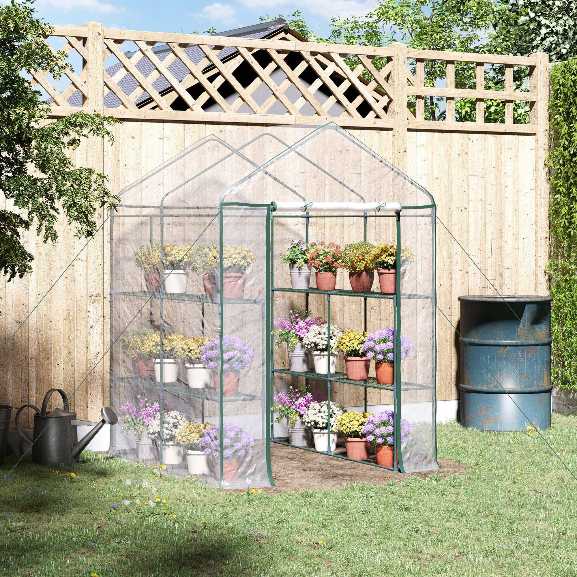 Alt View 1. Outsunny - x 5' x 6' Mini Walk-in Greenhouse Kit, Portable Green House with 3 Tier Shelves, Roll-Up Door.