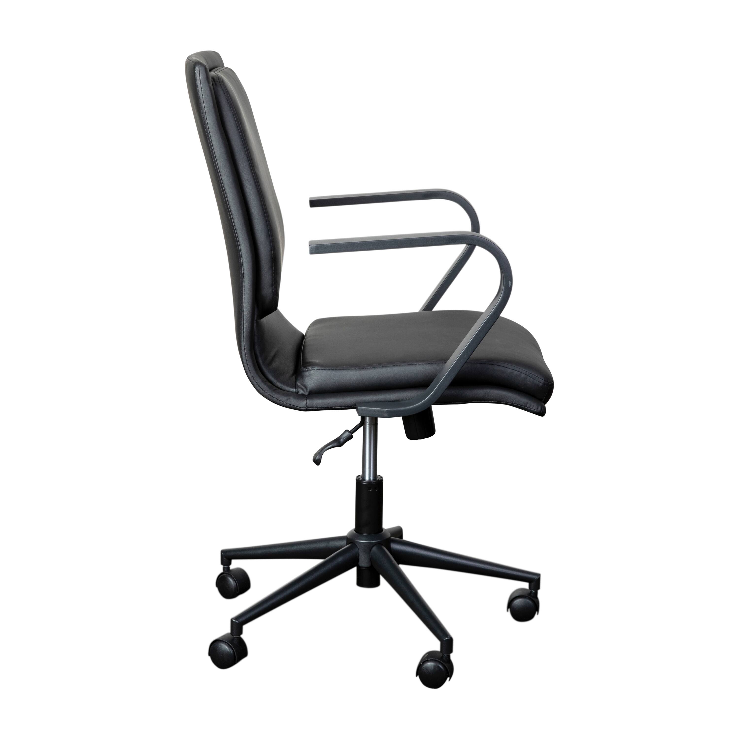 Alt View 8. Emma + Oliver - Ziva Modern Upholstered Mid-Back Home Office Chair with Arms and 5 Star Base - Black LeatherSoft/Black Frame.
