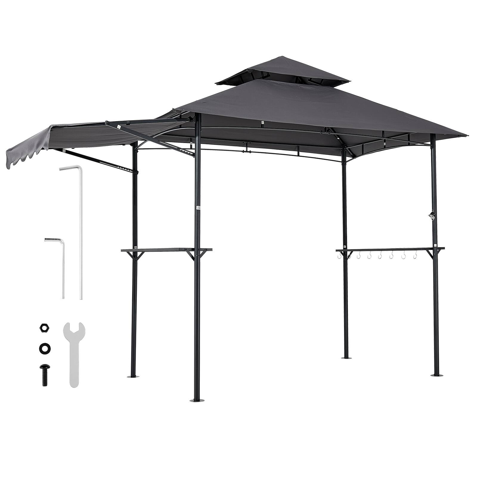 Alt View 5. VEVOR - Grill Gazebo,8 x 5 ft Double-Tiered Top, BBQ Gazebo with Extra Awning, Powder-Coated Steel Patio Grill Shelter - Dark Gray.