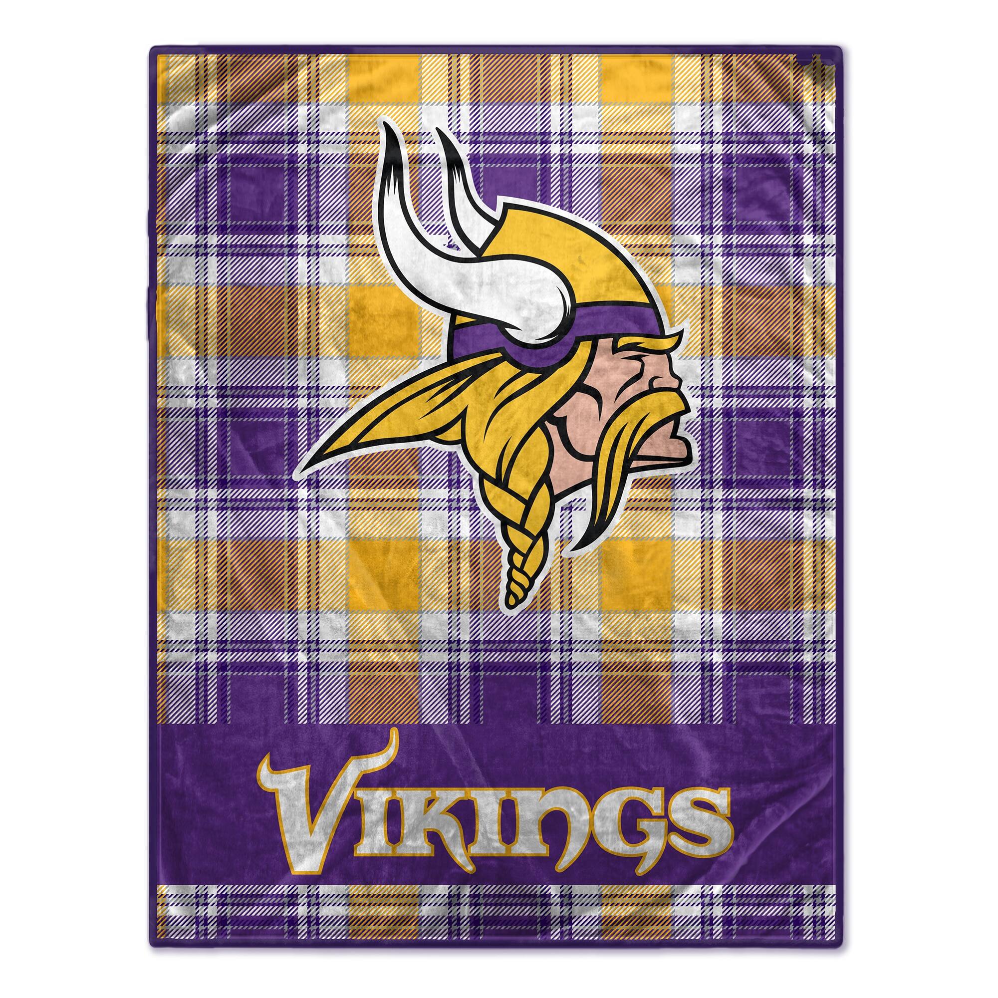 Front. Pegasus - Minnesota Vikings 66" x 95" Oversized Plaid FAN-mily Ultra Cozy Blanket - Multicolor.