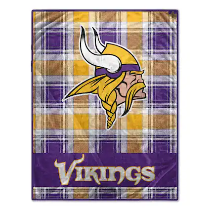 Front. Pegasus - Minnesota Vikings 66" x 95" Oversized Plaid FAN-mily Ultra Cozy Blanket - Multicolor.
